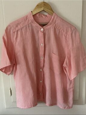 Pink Short-Sleeve Mandarin Collar Shirt